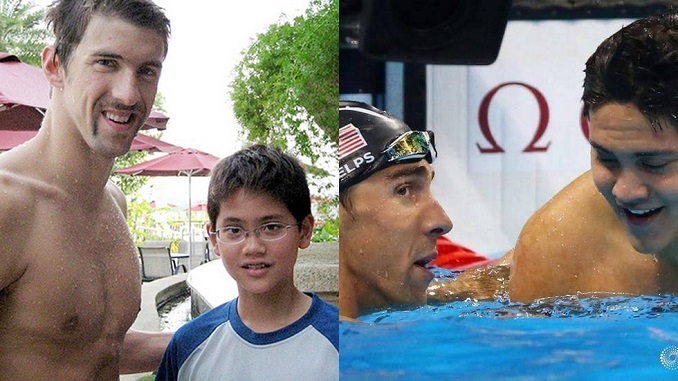 Hình ảnh Joseph Schooling và thần tượng Michael Phelps lan truyền chóng mặt